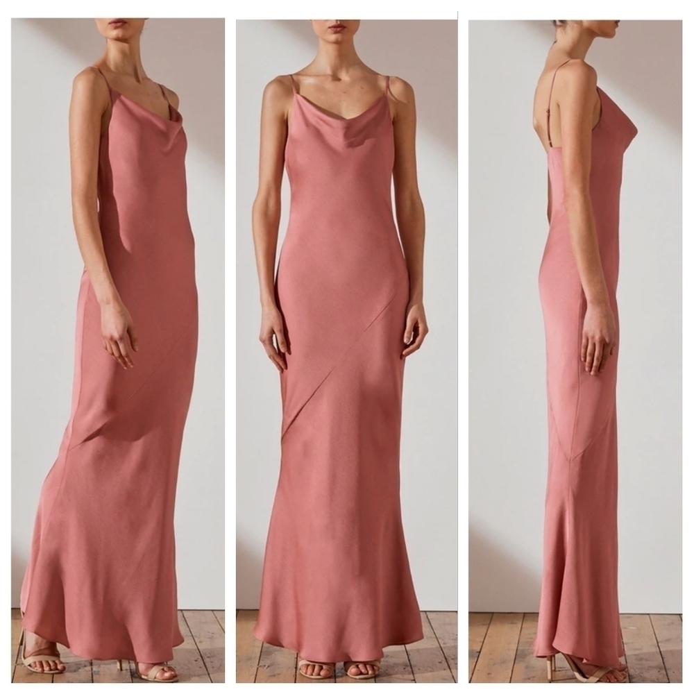 SHONA JOY Rose Luxe Bias Cowl Neck Slip Satin Maxi Gown Dress